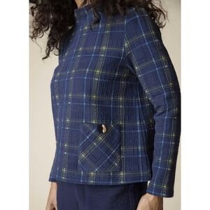 HABITAT S Plaid Mock Neck Long Sleeve Textured Pullover Pocket Boxy Textured